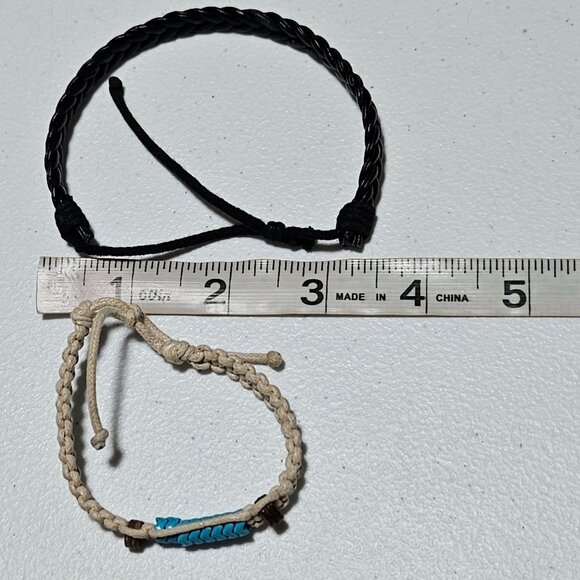 Friendship Bracelet Leather Hemp Woven Beaded Lot of 2 Fashion Jewelry Unisex - Picture 5 of 5